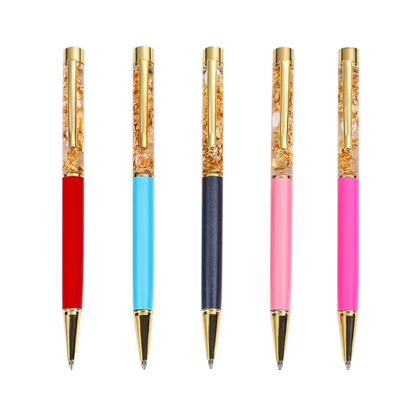 Hot Selling Luxury Floating Gold Flakes Metal Crystal Glitter Pen Gold Foil Pen