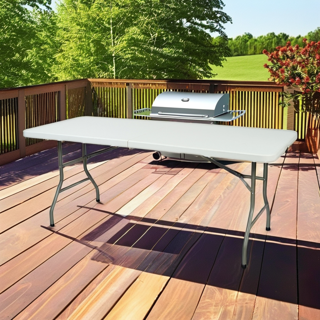 Oeytree Modern White Folding Garden Table 6FT 8FT Plastic Table for Outdoor Dining Hotel School Bedroom Wedding & Evening Events