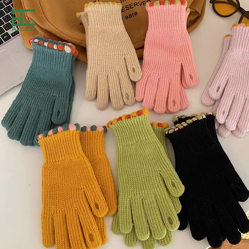 ALLCH Winter Khaki Fabric Gloves for Lady Acrylic Knitted Touch Screen Gloves for Women