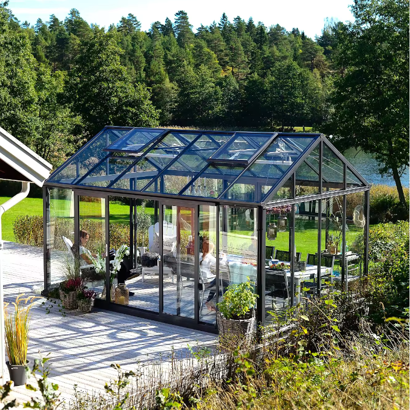 Low-E prefabricated glass house cabins and garden rooms products aluminium cabins and garden room house Doorwin glass sunroom