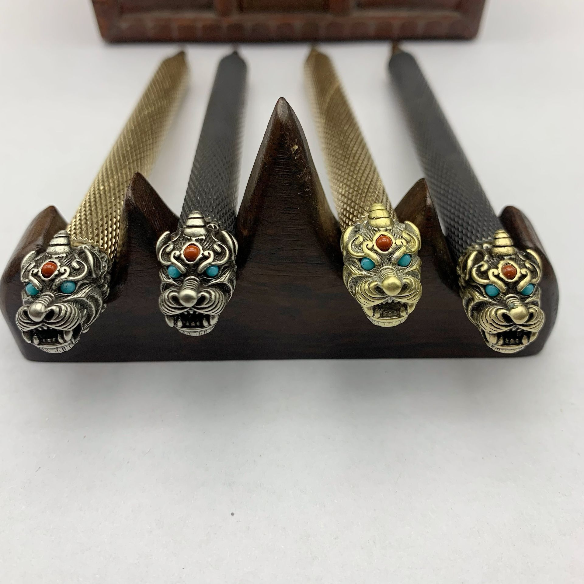 Китайская, индийская, европейская, традиционная, винтажная, ретро, антикварная медная, старинная отделка, гравированный ролик, животное, верхнее украшение, металлическая подарочная ручка