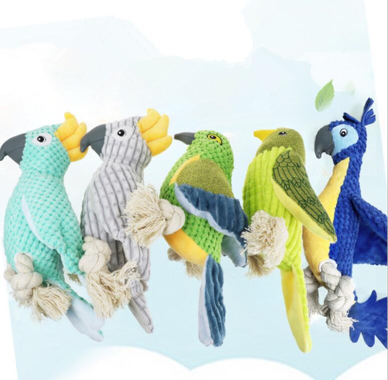 New Bite-resistant pet plush corduroy pineapple grain vocal parrot bird shape Dog Squeak toy