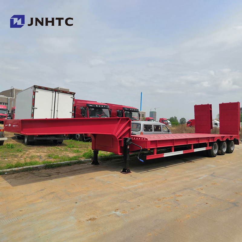 3 axles gooseneck equipment low flatbed truck low boy trailer lowbed semi trailer
