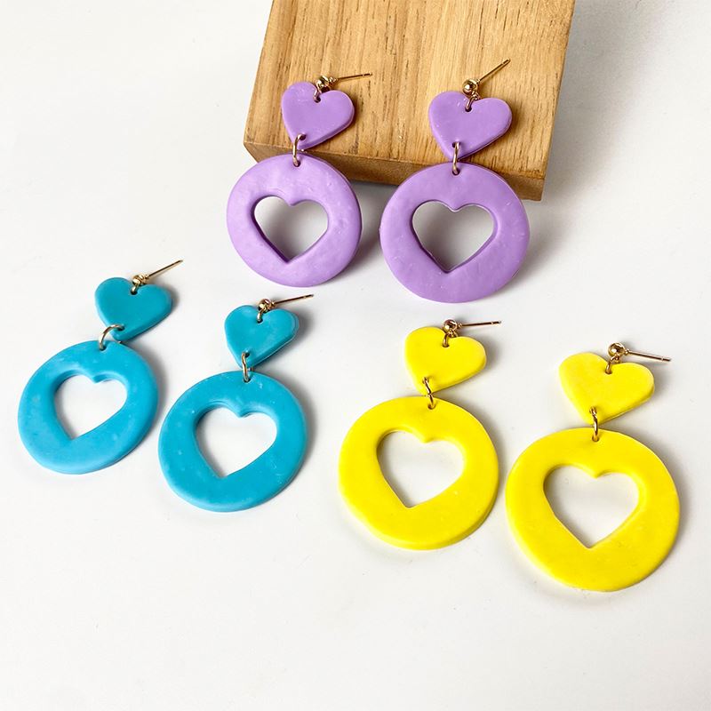 Wholesale Earrings Drop Earrings Spring And Summer Cool Ins Web Celebrity Love Heart-Shaped Soft Pottery Hoop Earrings
