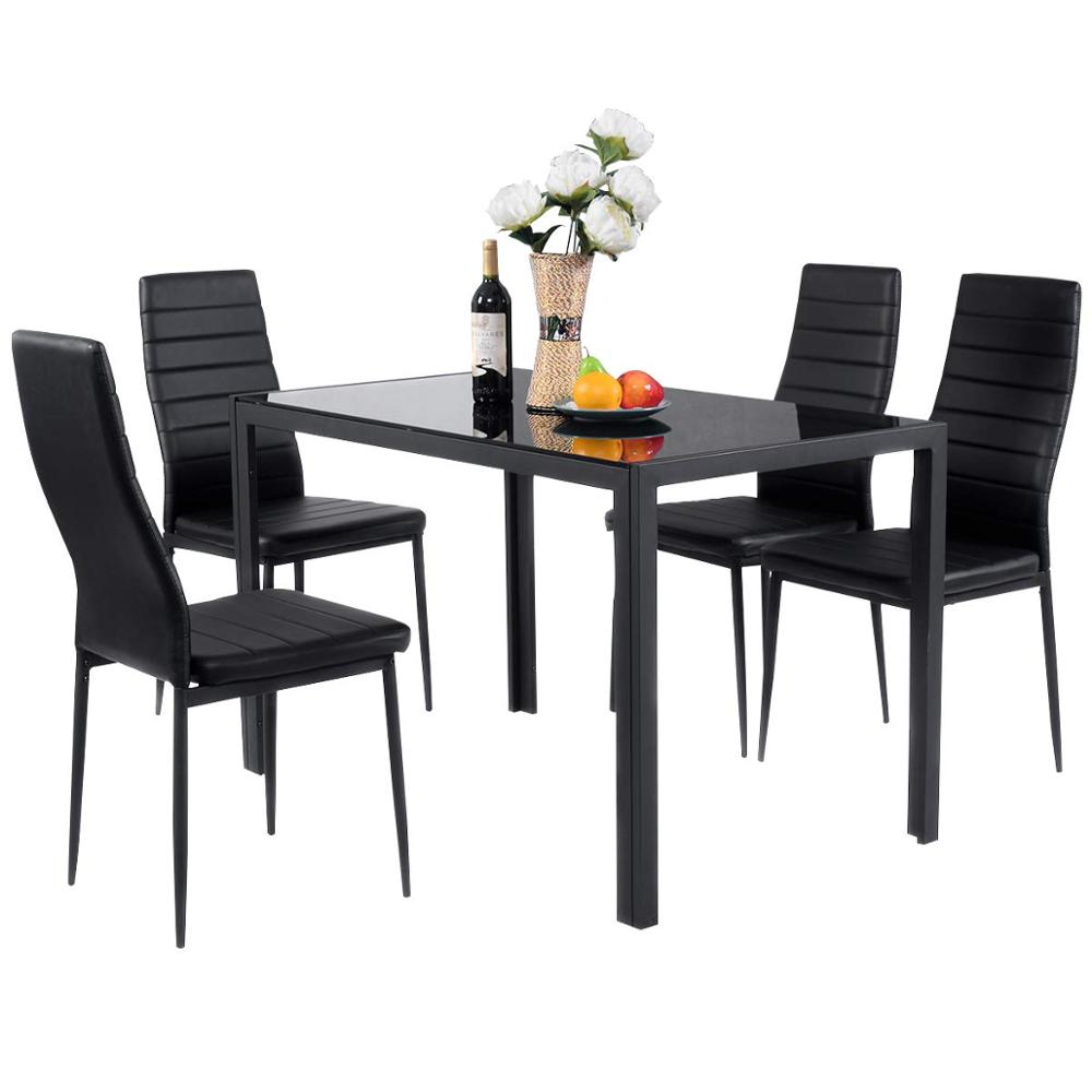 Mesa de comedor y silla internas Mesa de comedor de diseno de base de metal templado de vidrio templado con 6 sillas para comedo