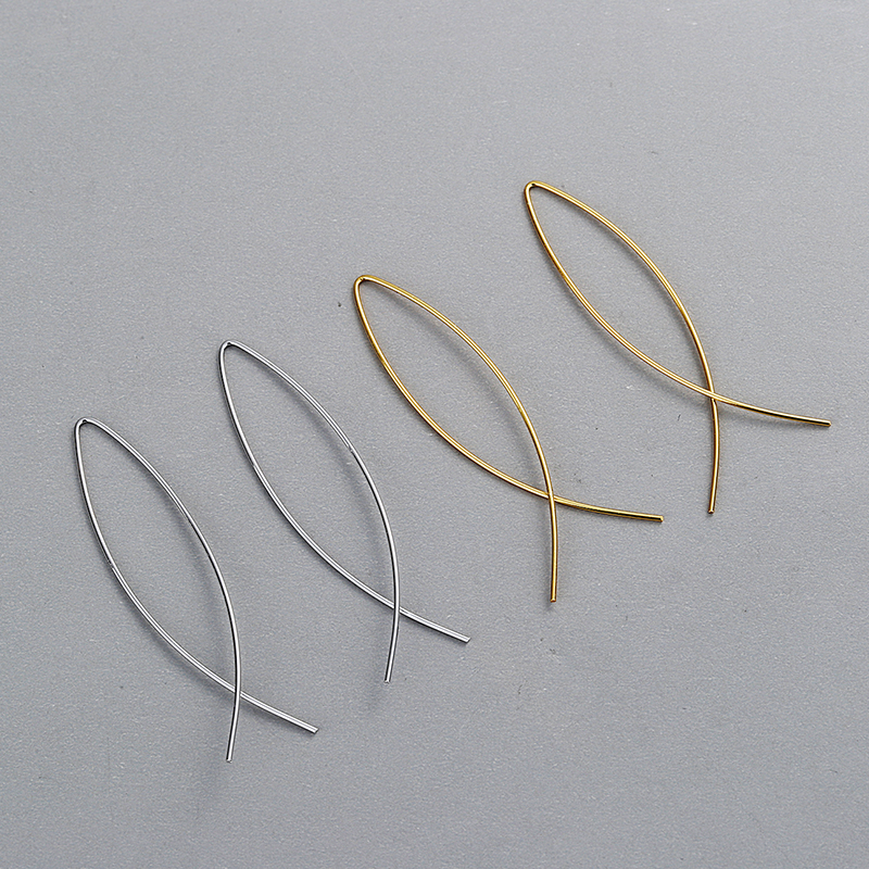 Minimalist Silver Wire Fish Shaped Hoop Earrings Personality 925 Sterling Silver Huggie Earrings