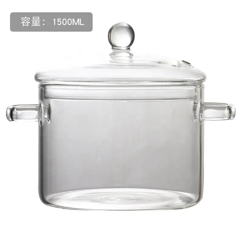 2020 Amazon hot sale Big size transparent clear double-ear cooking pot borosilicate pyrex glass cooking pot Kitchenware