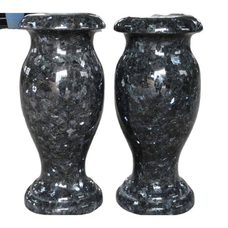 SH STONE Cemetery Bahama Blue Granite Vase for Funeral