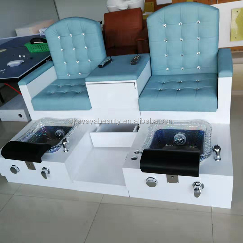 Nail salon furniture double pedicure massage chair foot spa chair glass bowl spa pedicure chairs