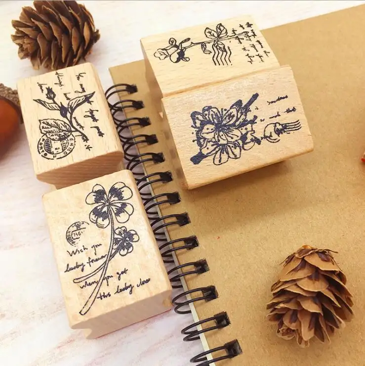 New Retro Printing Flower Stamp Scrapbook Wood Clear Stamps DIY Classic Hand Account For Decoration 9 Designs For Choose