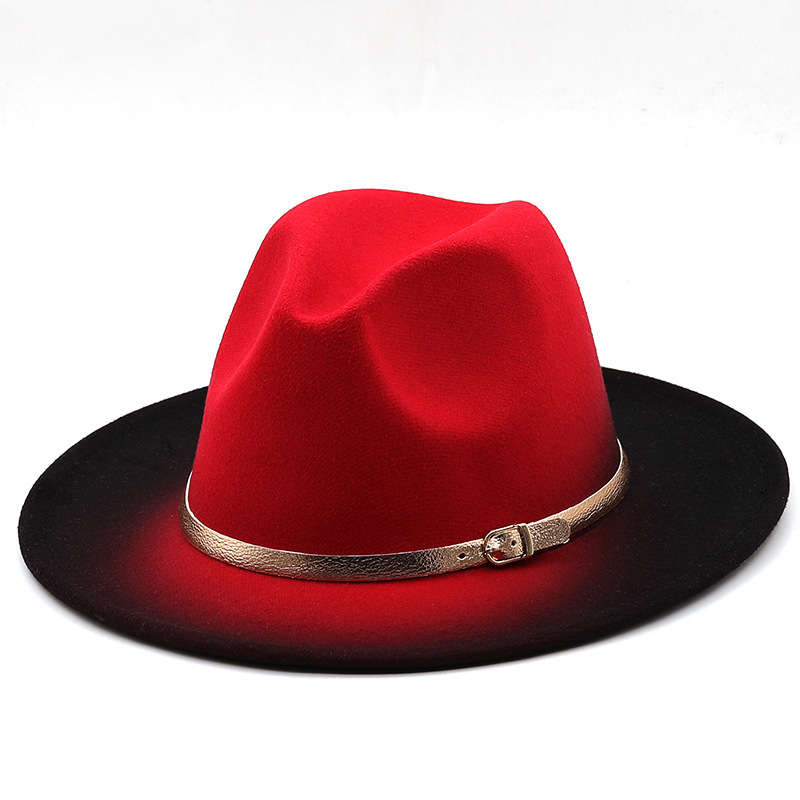 Women Gradient Color Ombre Fedora Hat 56-58cm Wide Brim Painted Wool Felt Fedora Hat