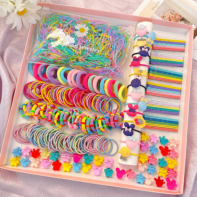Low MOQ 1220 Piece Set Mixed Color Little Girl Elastic Hair Band Hair Claws And Clip Girls Hair Accessories With Gift Box