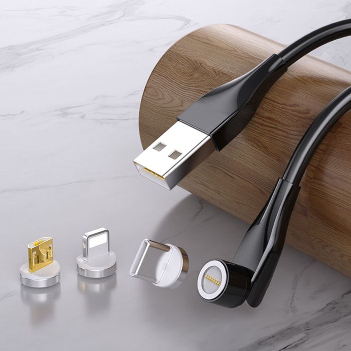 TPE line metal case OEM Logo 540 spin detachable magnetic data cable android charging usb type c cable 3.0