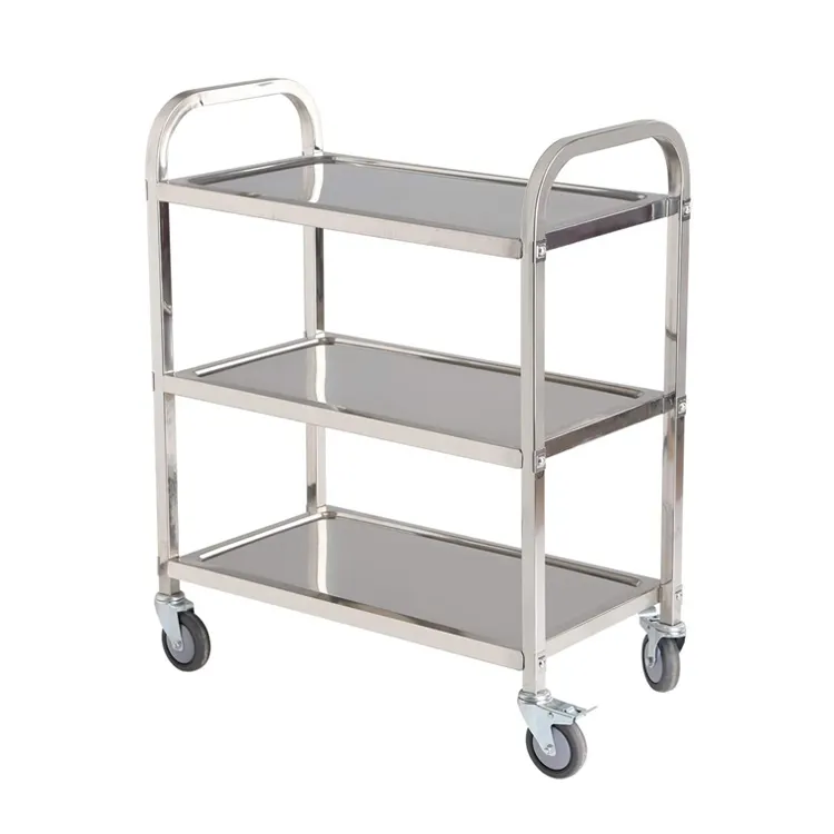 High quality Food and Beverage Solid Stainless steel 3 Tiers Dining Cart Hotel Kitchen Trolley