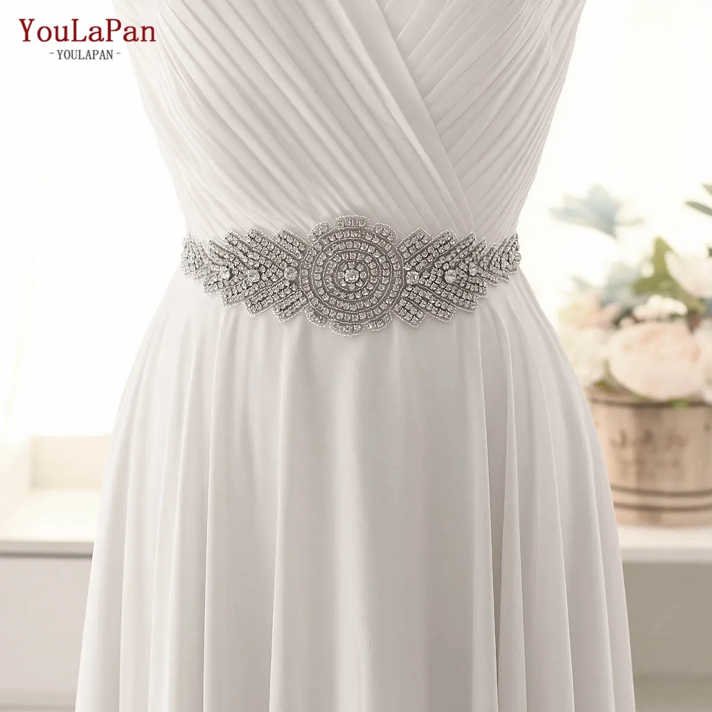 YouLaPan S23 Luxury Floral Bridal Sashes Belt, Rhinestone Appliques Belt Sash for Wedding Dress