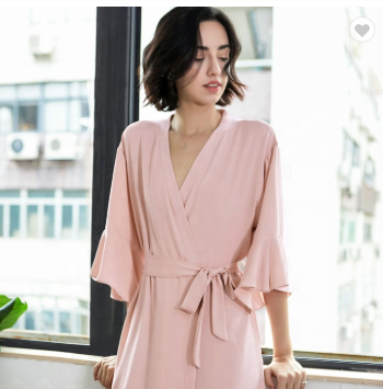 FUNG 6008 New Design Women Ruffle Robe Bride Robes Plain Satin Robe Factory Wholesales
