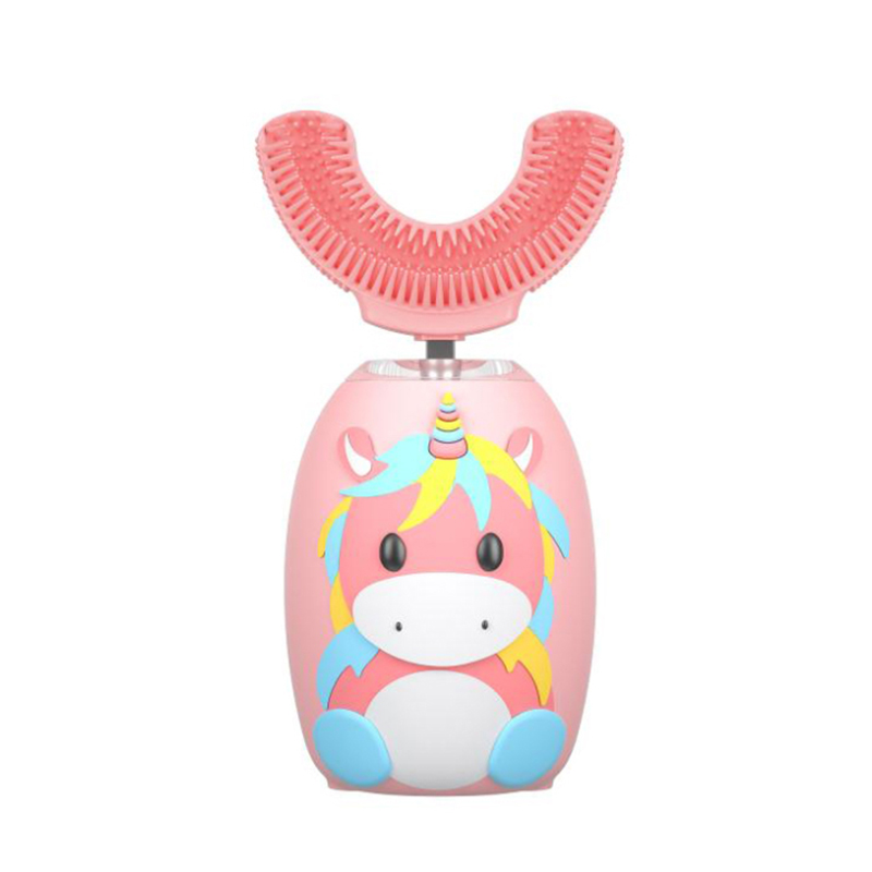 U Shaped Ultrasonic Children Teeth Brush Cartoon Pattern Silicon Brush Head electric toothbrush set