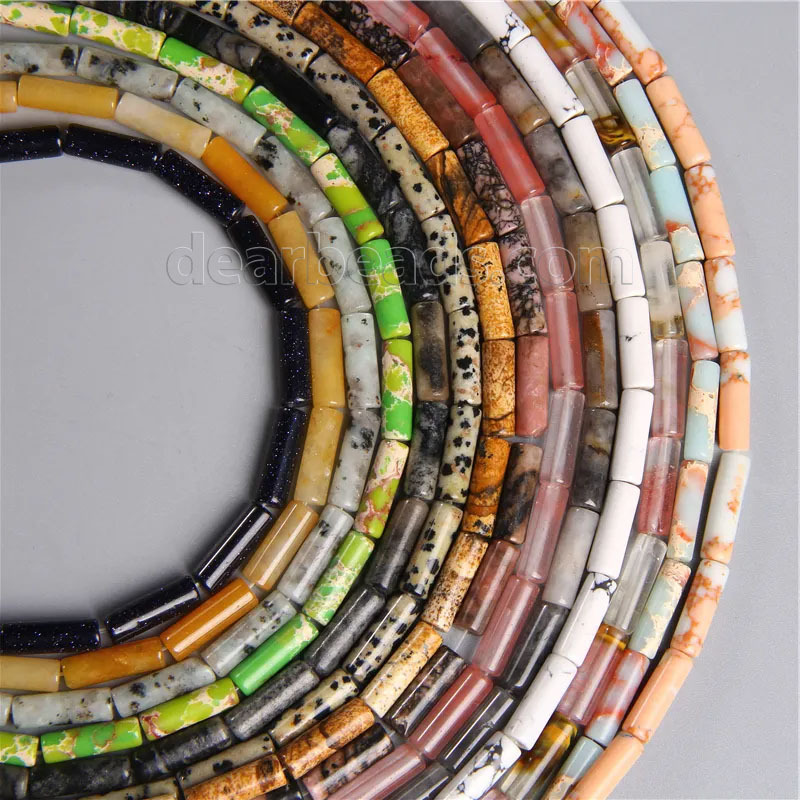 4x13mm Natural Round Tube Stone Beads Jade Howlite Lapis Lazuli Quartz Tiger Eye Gemstone Bead For DIY Jewelry Making