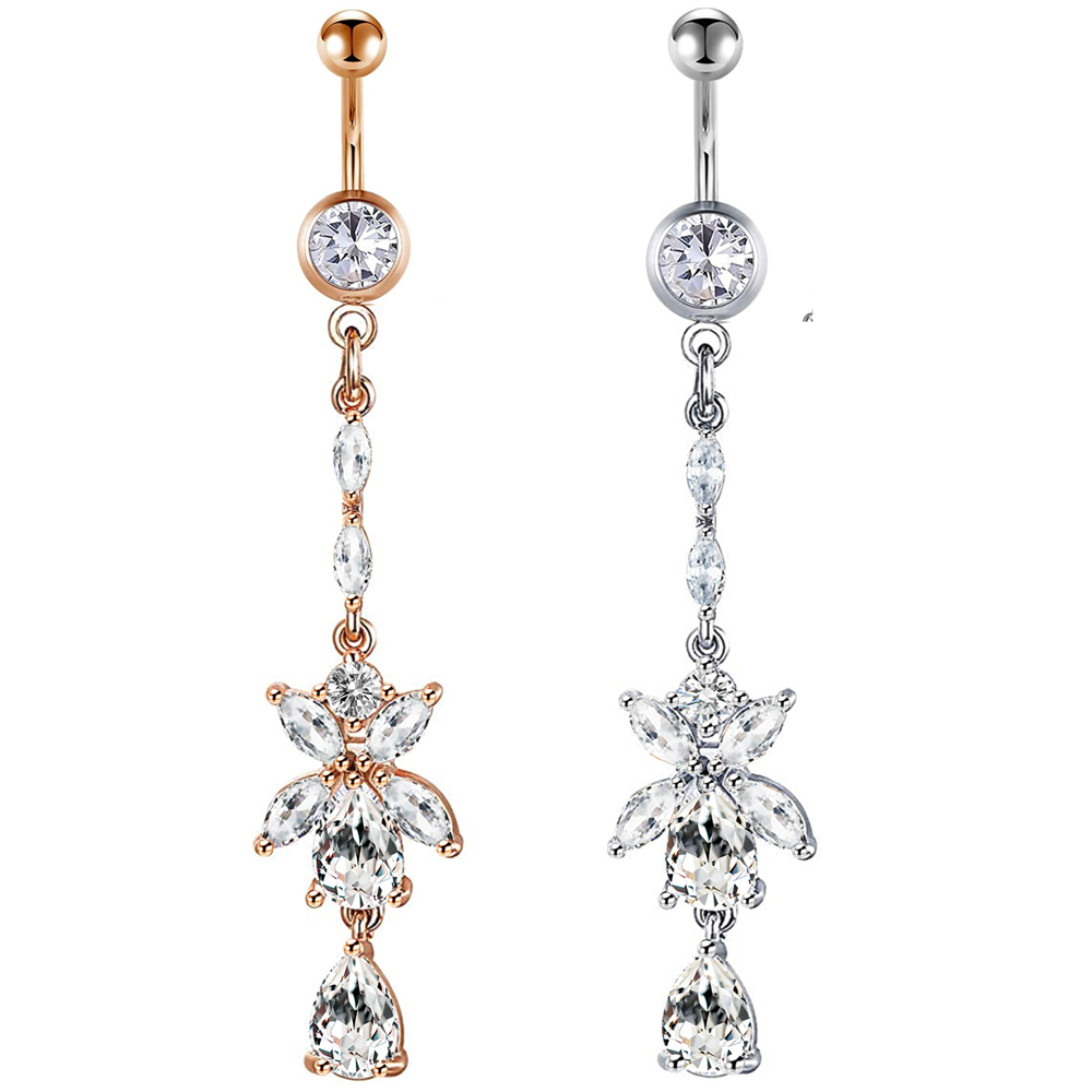 Cubic Zircon Navel Ring Bar Barbell Dangle Body Piercing Nombril Ombligo Stars Round Belly Button Rings Men Women Body Jewelry