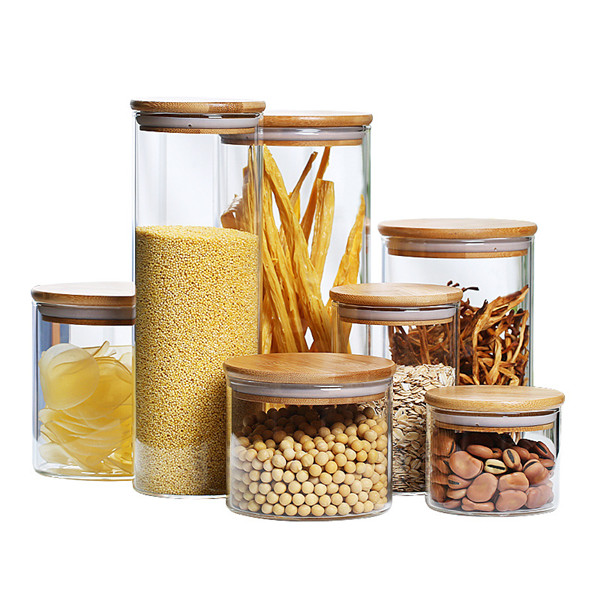 Glass sealed jar household kitchen transparent storage jar creative portable large multi size tea jar