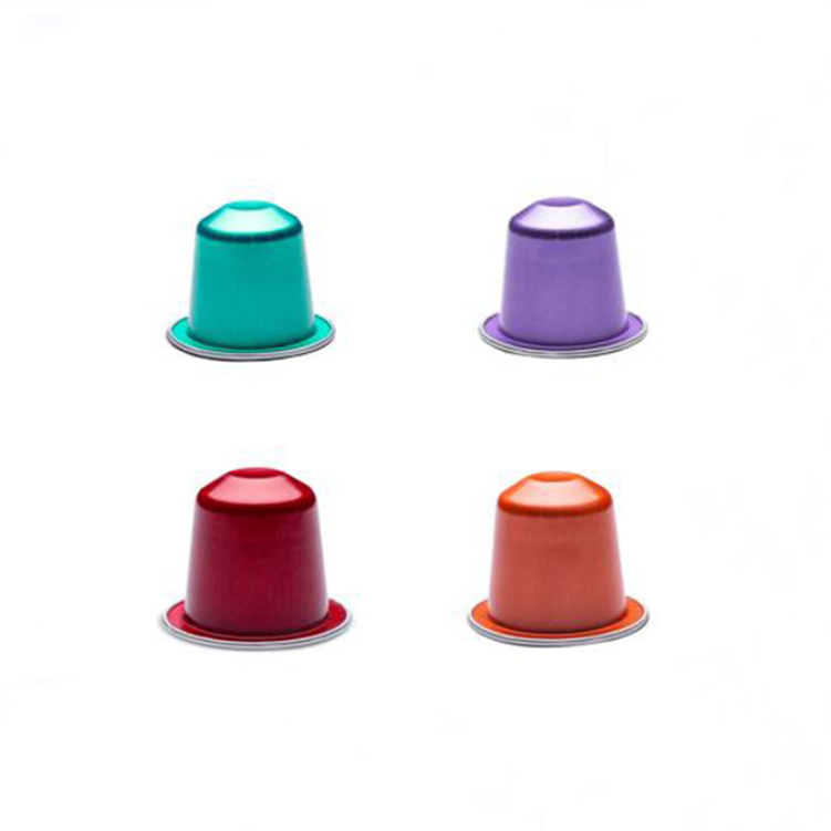 Aluminum foil empty disposable coffee cups colored Eco-friendly packaging customized heat sealing cover logo nespresso capsule