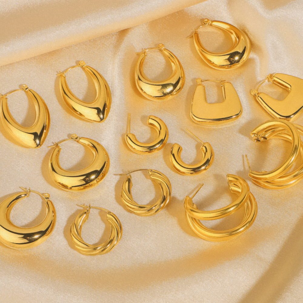 Stainless Steel Large Hoop Earrings, 18K Gold Plated, Trendy, Vintage, Popular, Wholesale