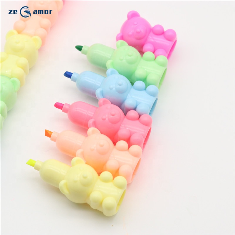 Zeamor Hot Selling Stackable Text Markers Fluorescent Colors Cute Bear Shape Style Highlighters For Students