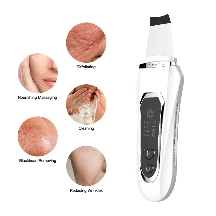 Amazon Best Seller Electric High Frequency Ultrasonic Deep Cleansing Ion Lead-in EMS Ultrasound Skin Scrubber