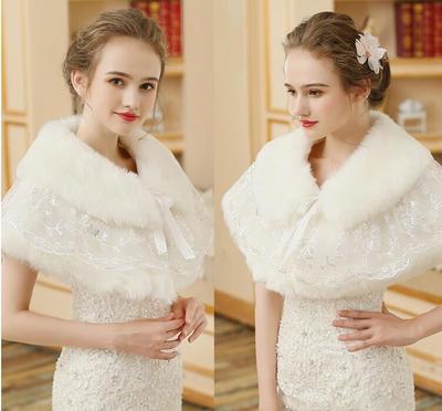 Wedding dress bridal fur cape cloak for autumn and winter marriage to keep warm manteau vest wedding white red furry cloak