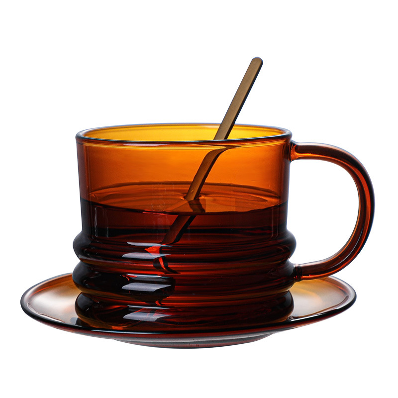 Drop Shipping handle amber patterned glass cup mug tea coffee latte glass mug cups glasses