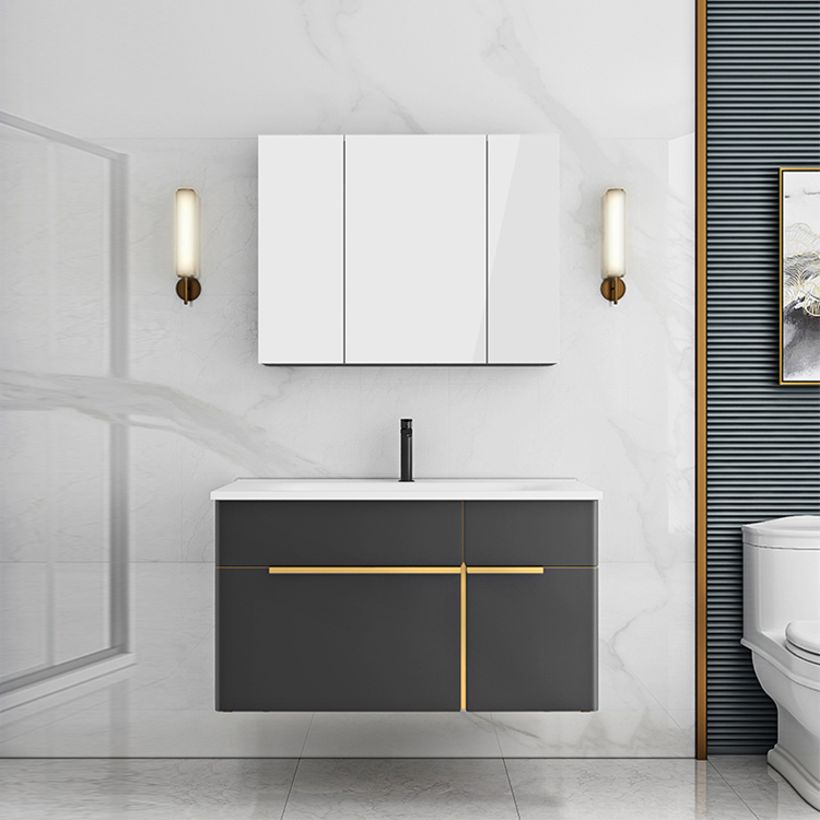 Eco-friendly Water Proof Solid Wood Modern Bathroom Vanities Wall Mounted Bathroom single Sink Furniture Washroom Cabinet