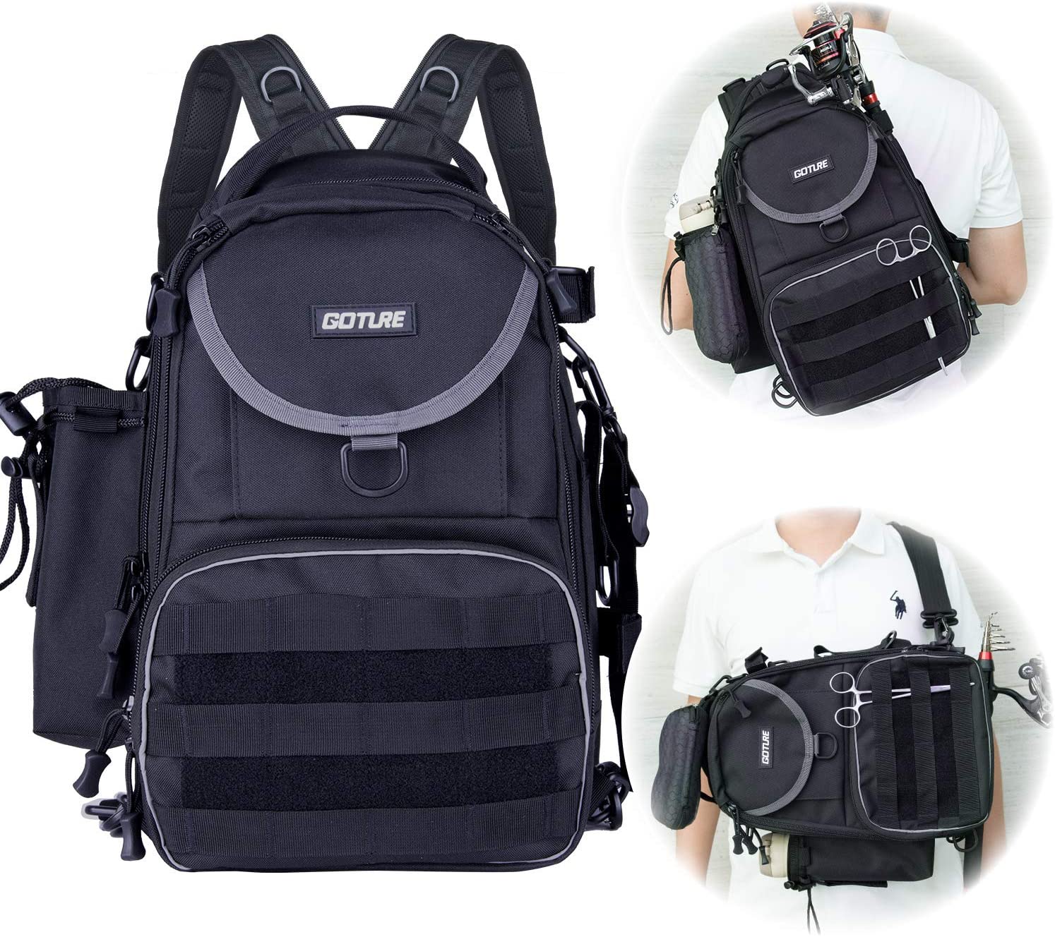 Goture Multi-Pocket Fishing Backpack Bags Lure Tackle Bag Nylon Outdoor Waterproof Shoulder Hand Chest Bag