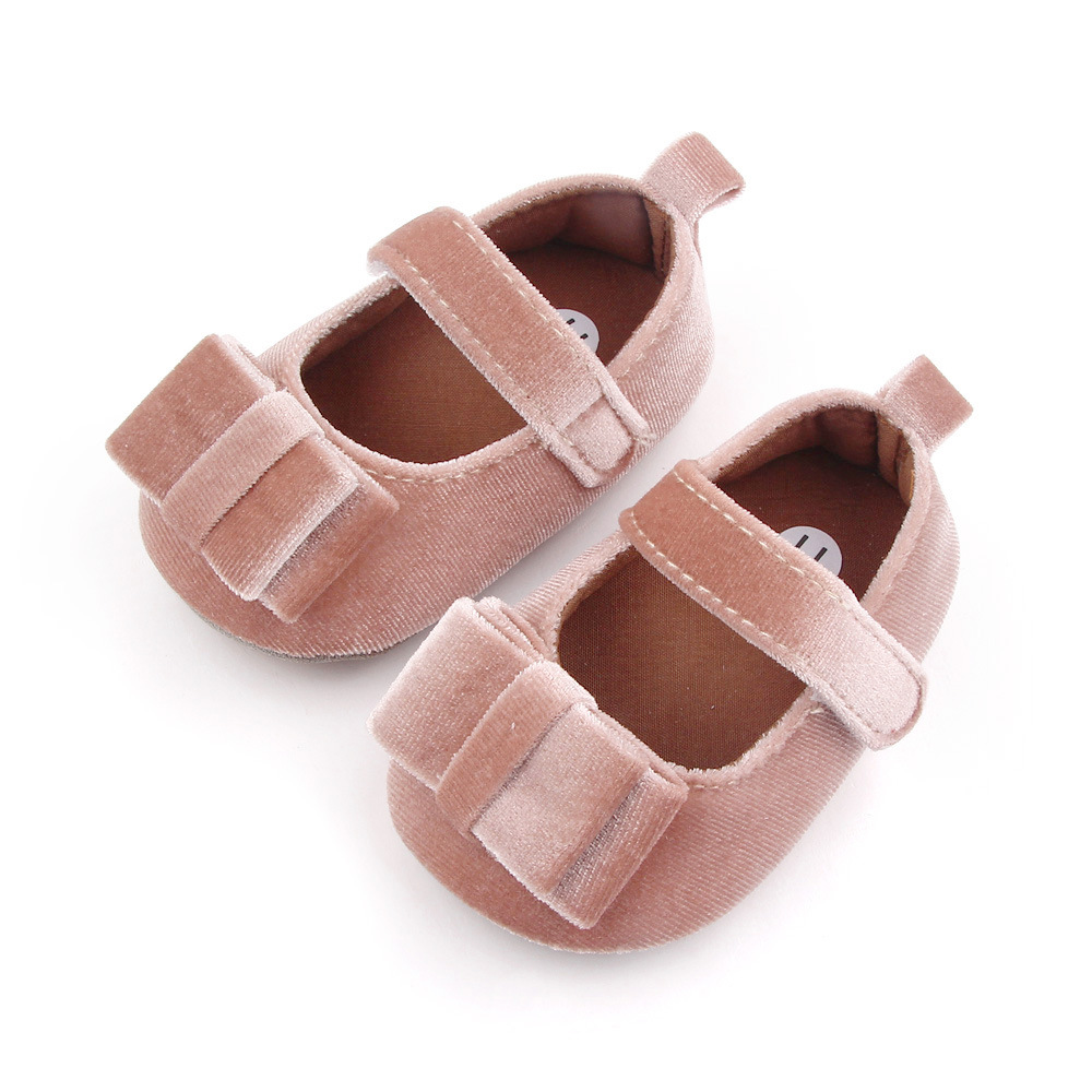 New Toddler Non-slip Flat Soft-sole Cotton Rubber Crib Lovely Butterfly-knot Infant First Walkers for Baby Girl Princess Shoes