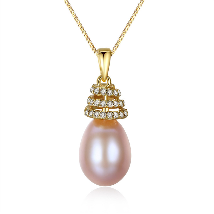 Charm Elegant Natural Baroque Pearl Cubic Zircon Gold Plated Box Chain 925 Sterling Silver Necklace