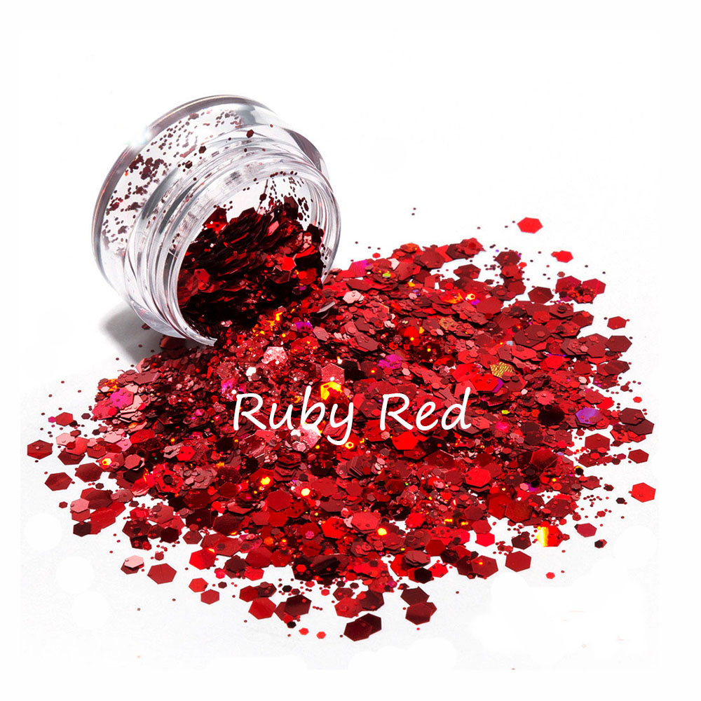 LOVE Holographic Ruby Red Chunky Mix Glitter Gel