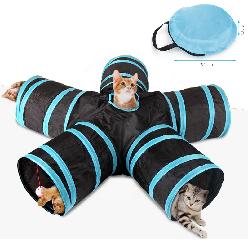 Pet 5-Way Foldable Play Tubes Balls Collapsible Crinkle Kitten Toy Puppy Ferret Rabbit Play cat Tunnel Tube