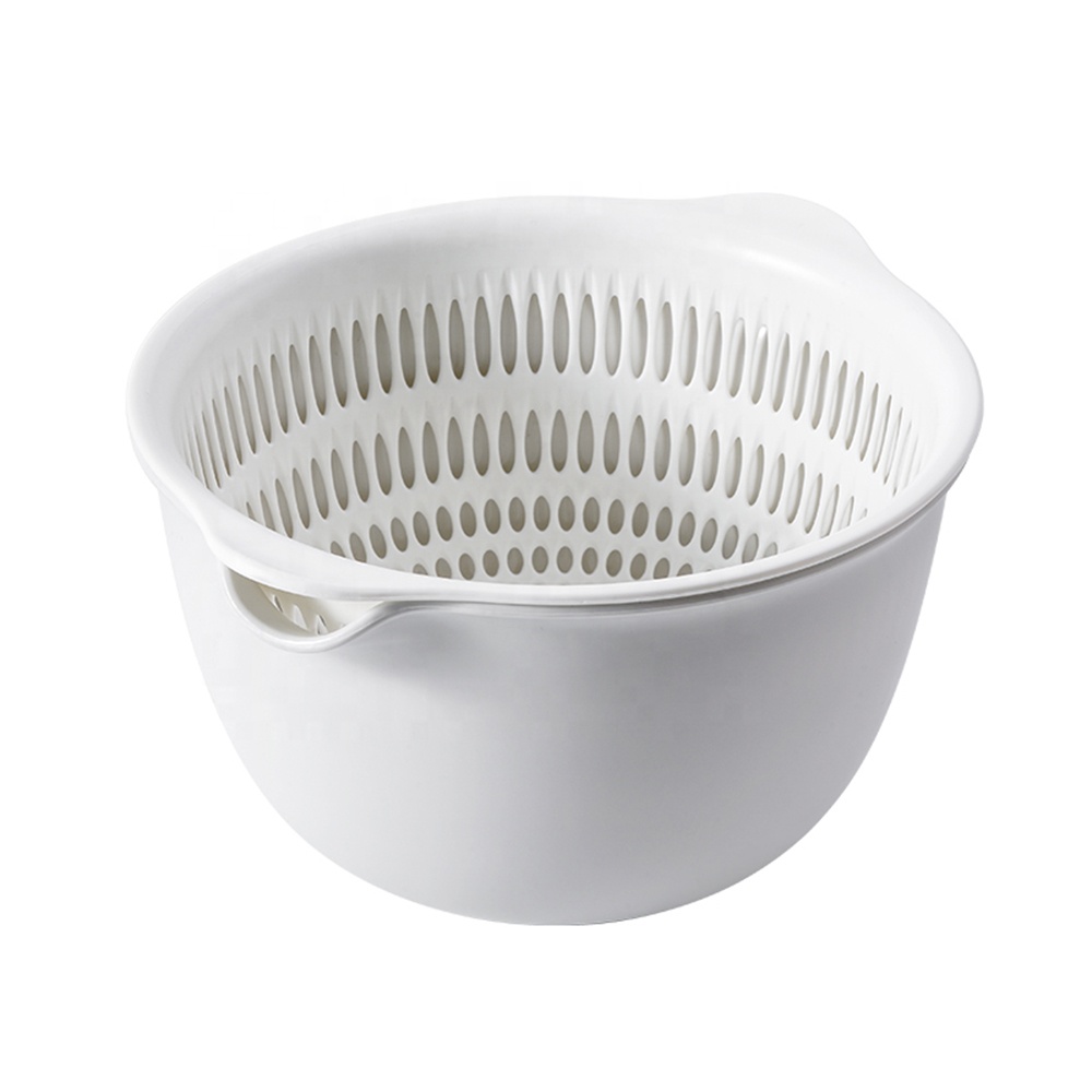 2 Tier Durable Plastic Vegetable Storage Colander Sieve Fruit Basin Strainer Basket for Kitchen