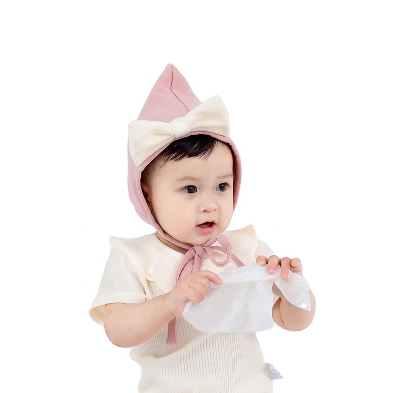 Baby Hat spring and autumn lovely baby girl bow fetal Hat Cotton Princess pointed top lace up hat Baby Photography