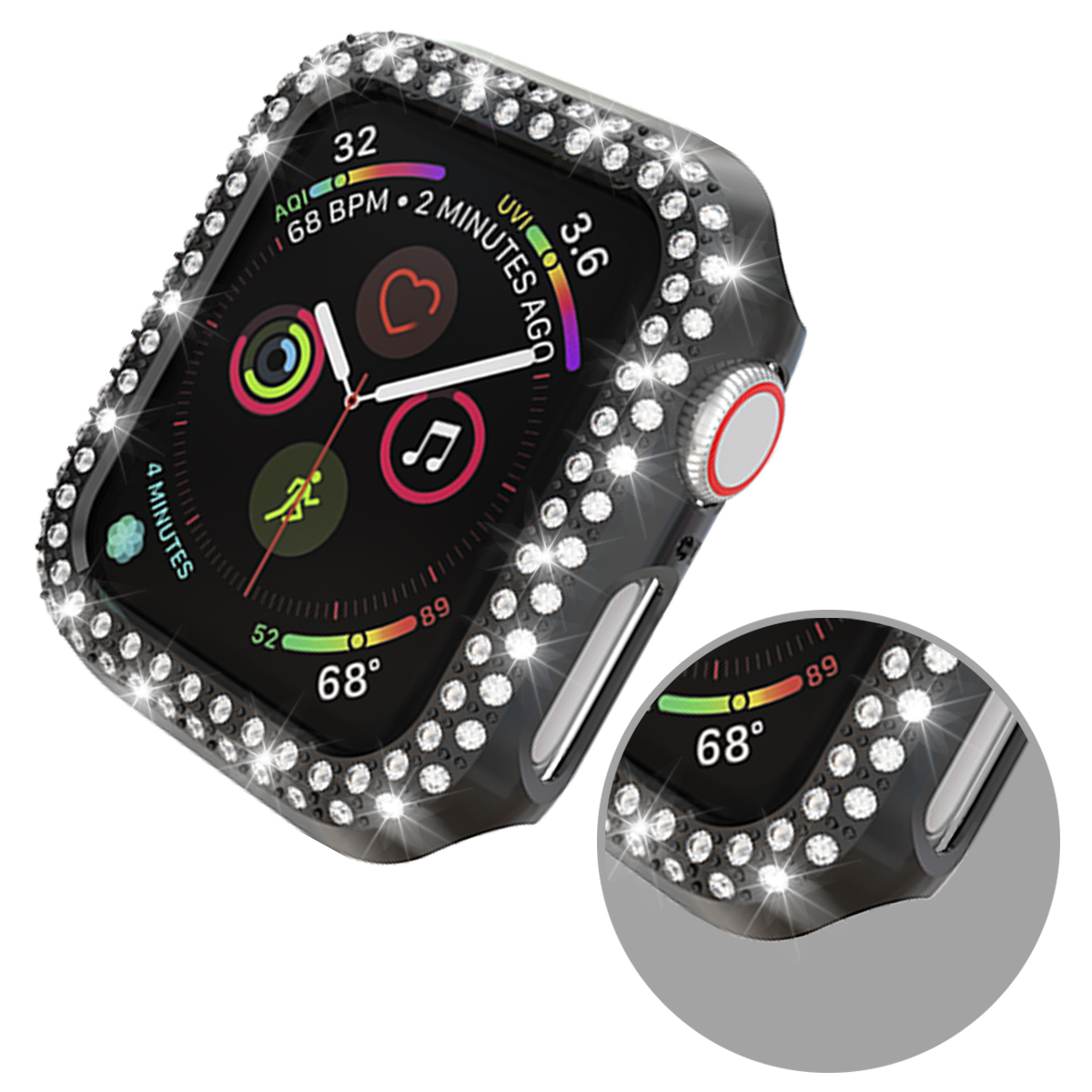 Двухрядный Алмазный чехол для часов apple watch, корпус 38/42 мм 40/44 мм, ремешок для ПК, защитная крышка для экрана iWatch Series 6 SE 5 4 3