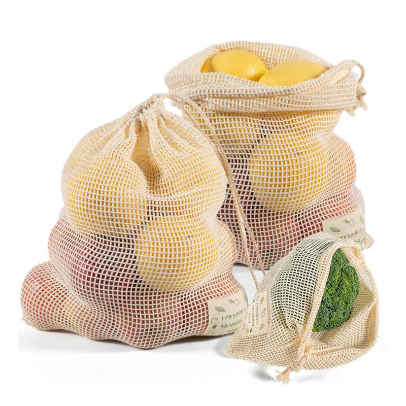 wholesale pure cotton drawstring mesh bags high quality natural cotton net bags fruits vegetables storage mesh bag
