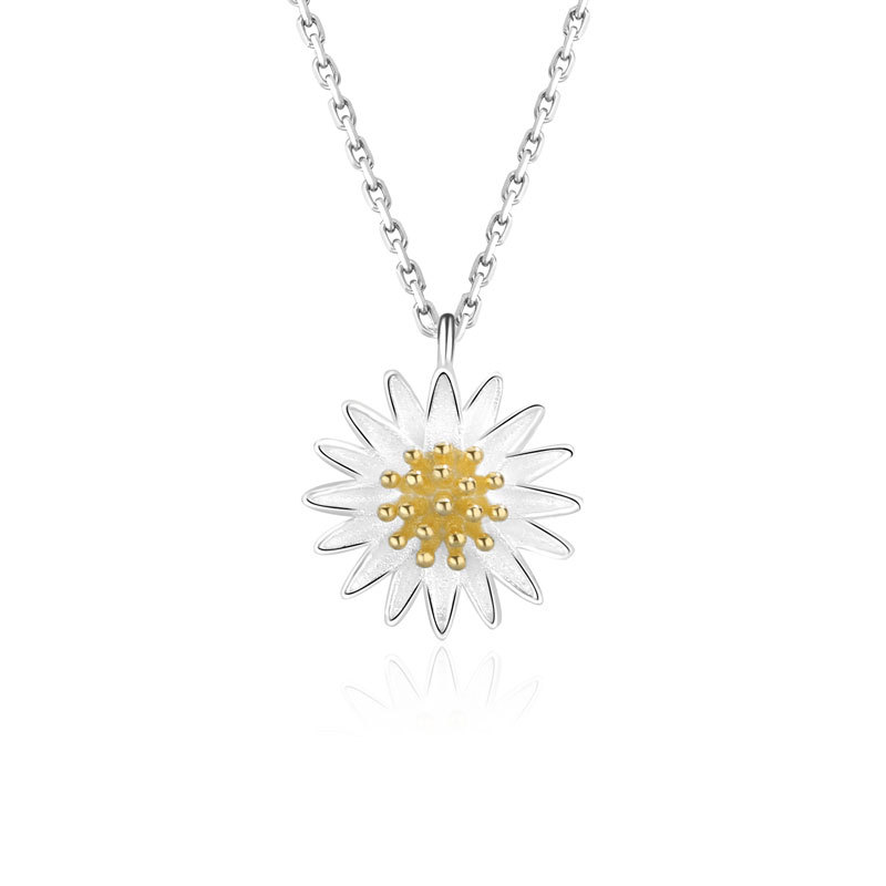 Daidan Flower Pendant Elegant Girls Daisy 925 Sterling Silver Jewelry Necklace