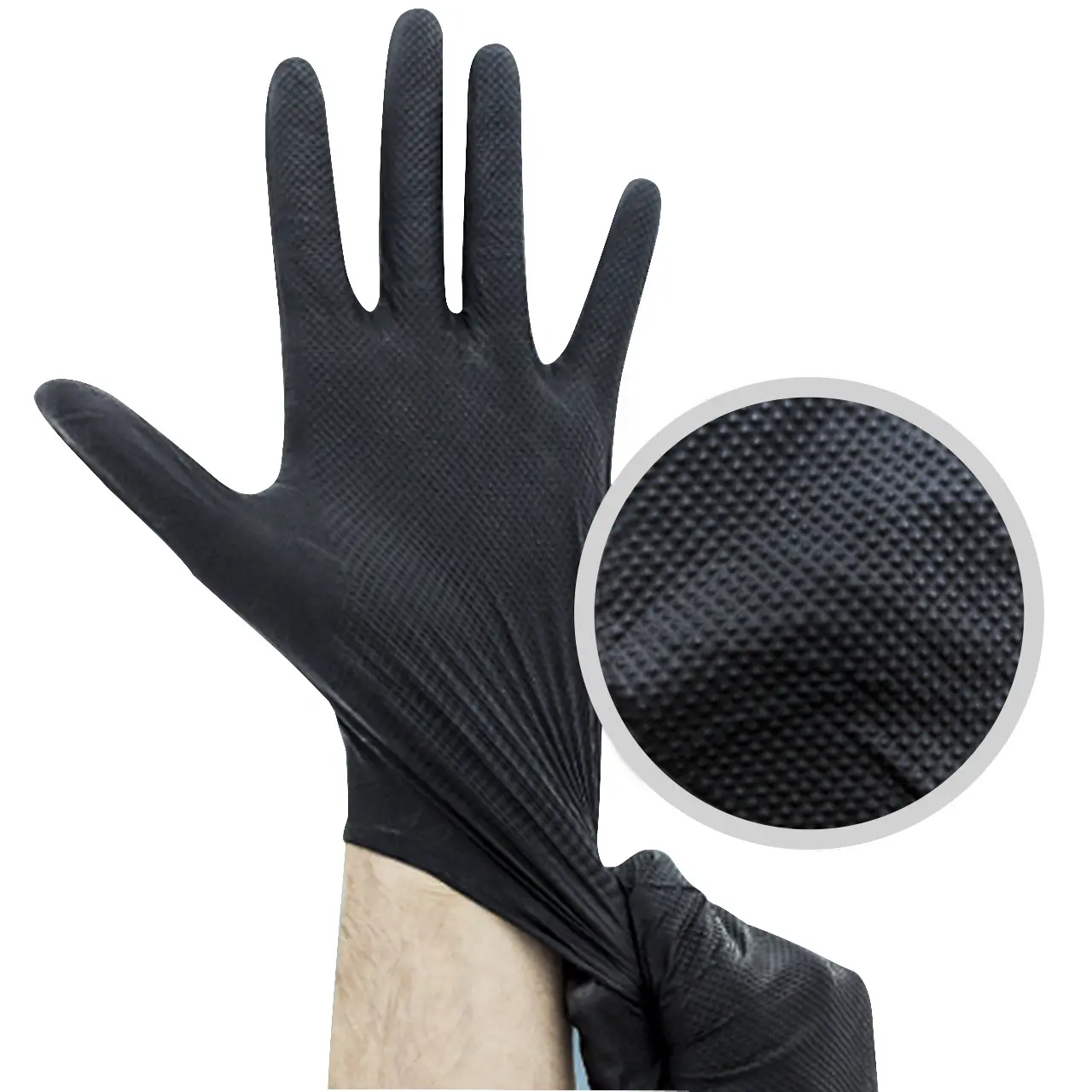Heavy Duty Black Green Diamond Texture Nitrile Gloves Pattern Tiger Grip Gloves