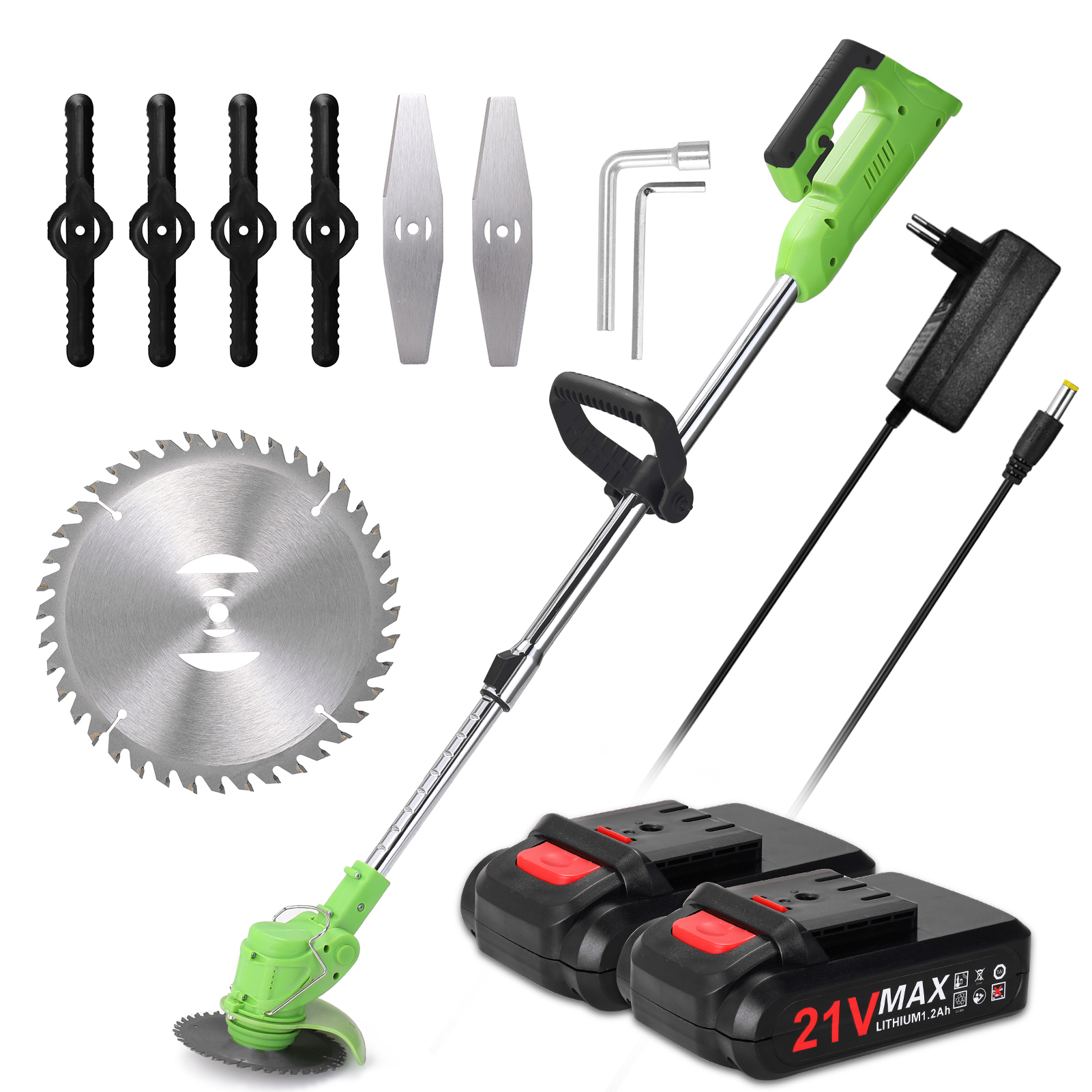 String Trimmer 36V Cordless Edger Length Adjustable Powerful and Lightweight with Telescopic Pole Replacement Blades Wheels