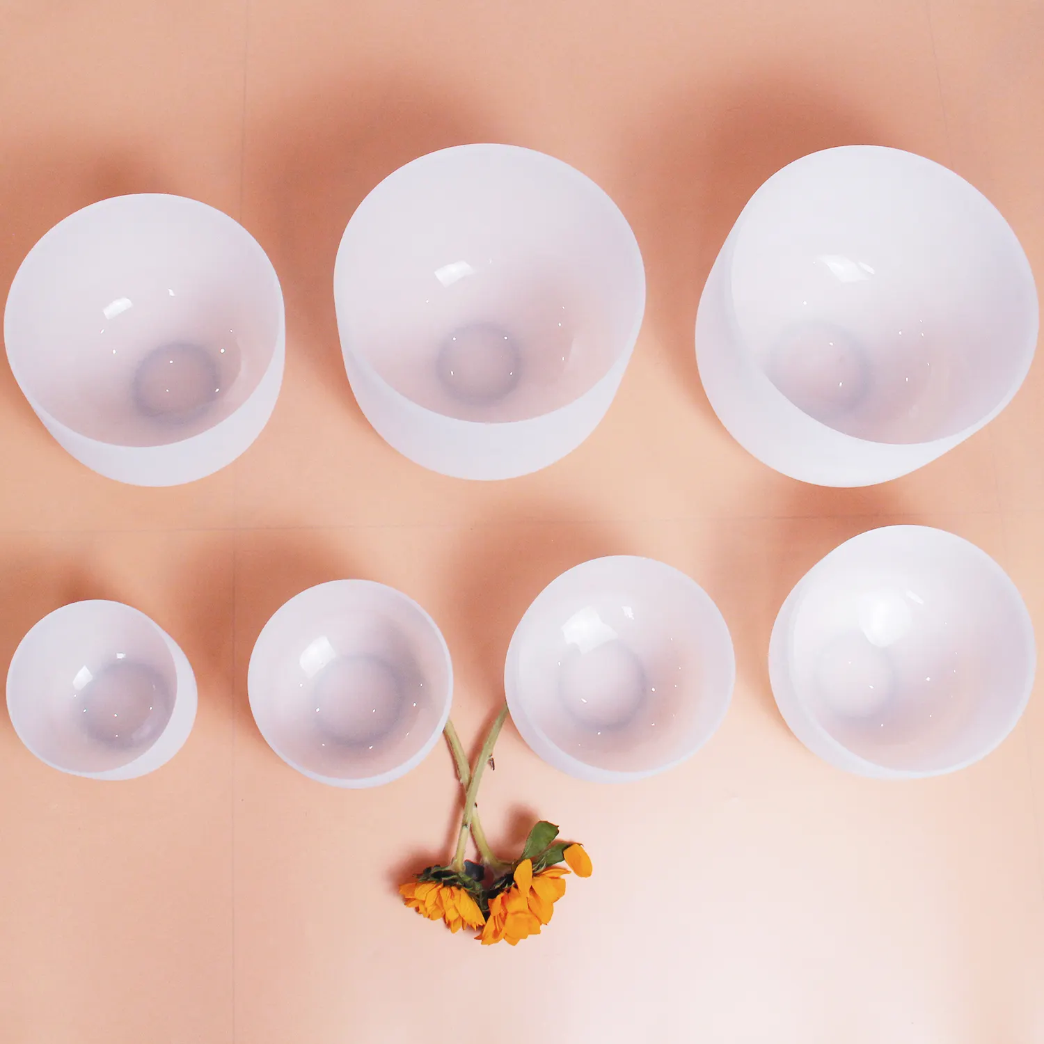 7pcs of C D E F G A B white color Chakra Bowl Set Frosted color 8"-14" crystal craft Crystal Quartz Singing Bowl Set