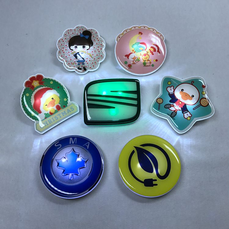 Environmental Epoxy Domed Led Flashing Custom Shape Acrylic ID Lapel Name Badge With Safety Magnet Pin For Hotel Staff