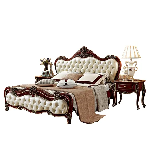 Роскошная мебель для спальни резиновая деревянная кровать принцессы Европейский стиль деревянная кровать большого размера