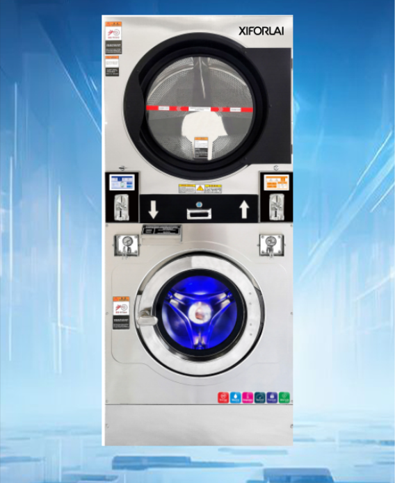 High Quality Commercial Laundry Equipment Stacked Washing Machines Dryers Coin Operated with Dry Function Electric Laundromat