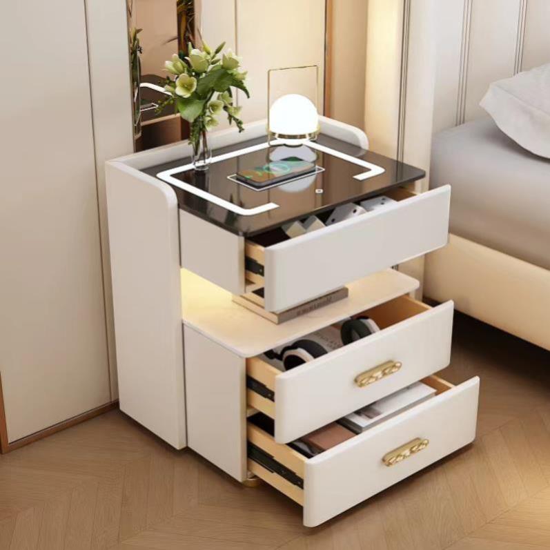 Multifunction Smart Nightstands Creative Rotating Bedside Table 3 Drawers Cabinet Wood Night Stand With Charging Station