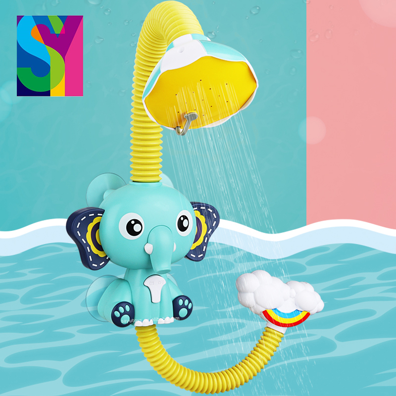 SY Hot Sale Baby Bathtub Toy Bathtime Elephant Sprinkler Animal Sucker Electric Shower Rain Head Childrens Bath Toys