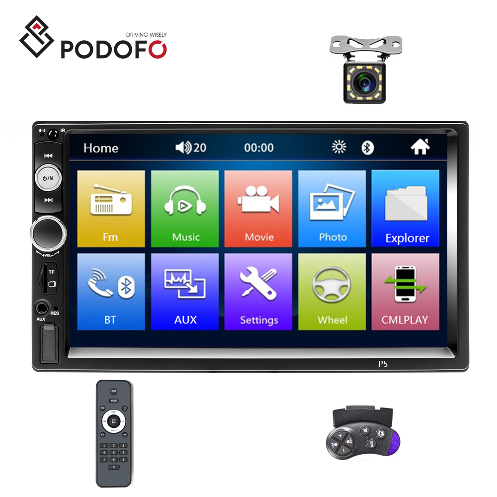 Podofo 7 ''2Din автомобильный видео MP5 плеер авторадио IOS/Android телефон ссылка автомобильное радио BT FM/AUX/USB/DVR + 12 Led камера заднего вида
